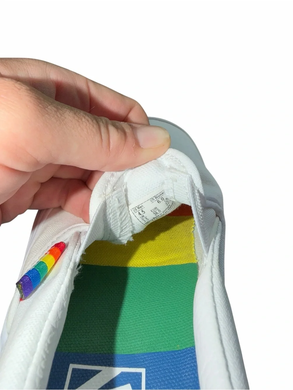 Vans White Multi/Rainbow Slip-On Pride Classic Canvas Skate Shoes Women’s 6